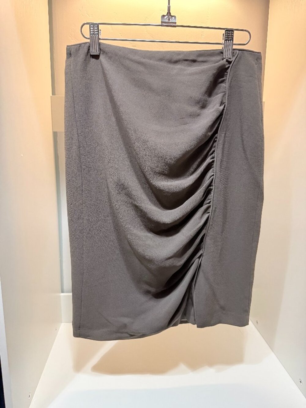 Zara Charcoal Grey Ruched Midi Skirt | Draped Side Slit Bodycon Size S